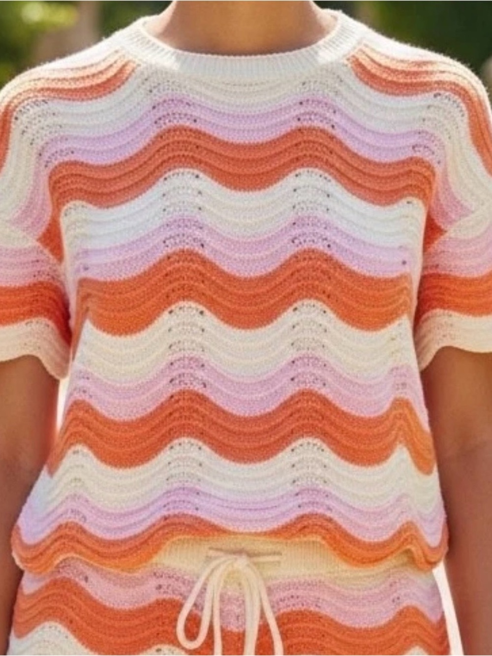 Crochet TOP cotton knit Edited X Hunter McGrady Orange, pink & white stripes XL